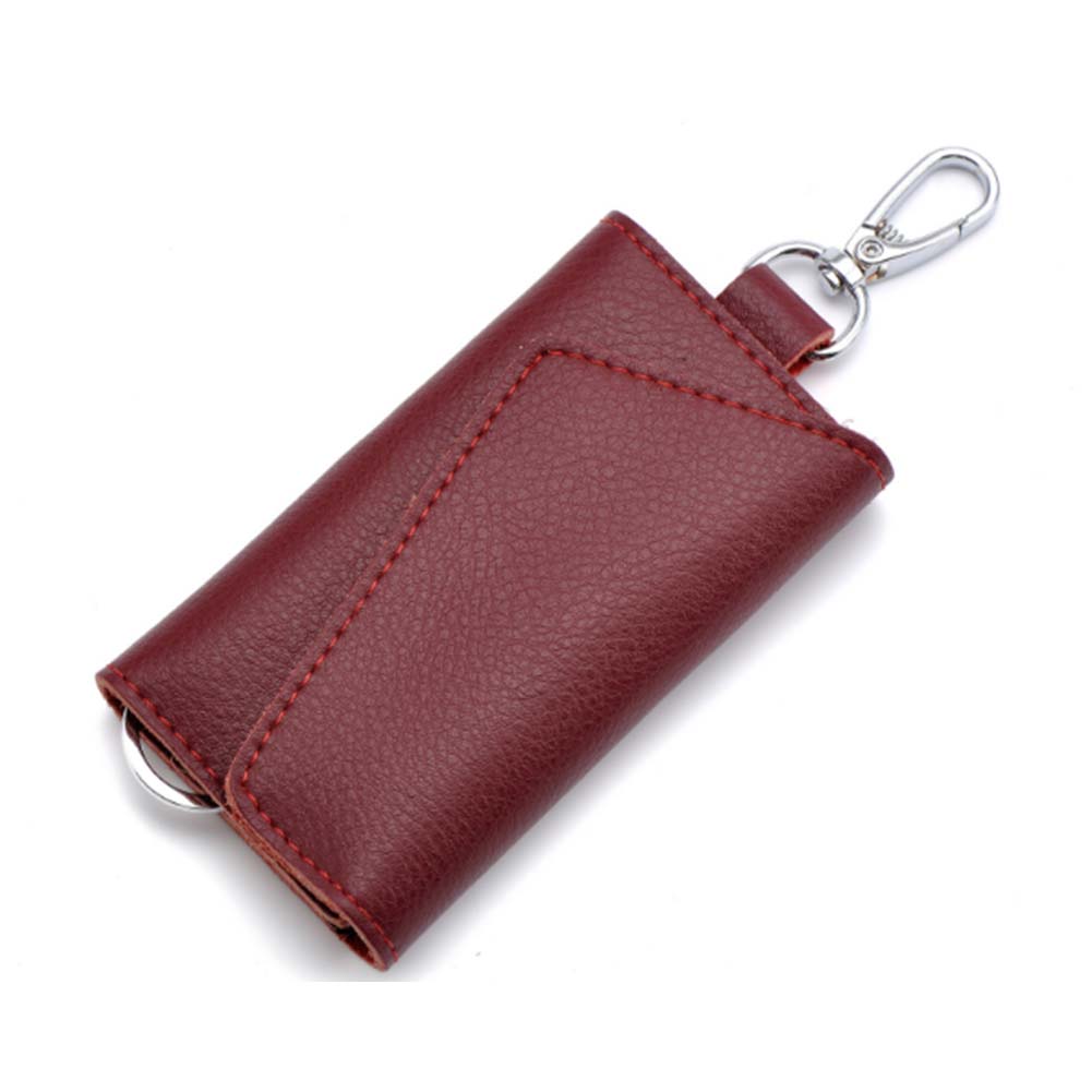 Men Car Keys Bag Case Leather Business Card Holder Organizer Keychain Wallet Cover: Wine