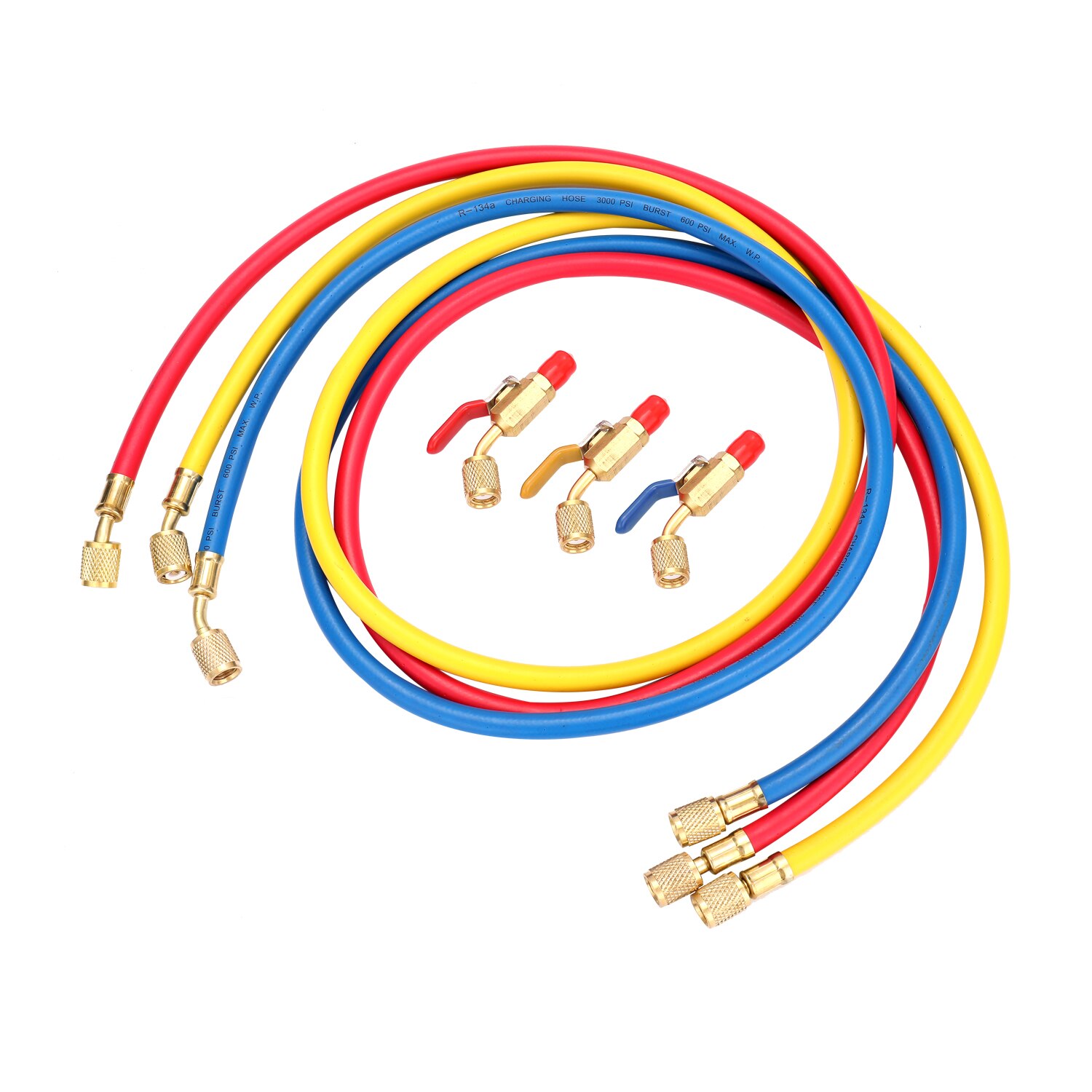 R134A R12 R22 Klimaanlage Kältemittel Ladung Schlauch 1/4'' SAE Gewinde 60 ''/1,524 m Lange verrotten/Gelb/blau Rohr mit Ball Ventil
