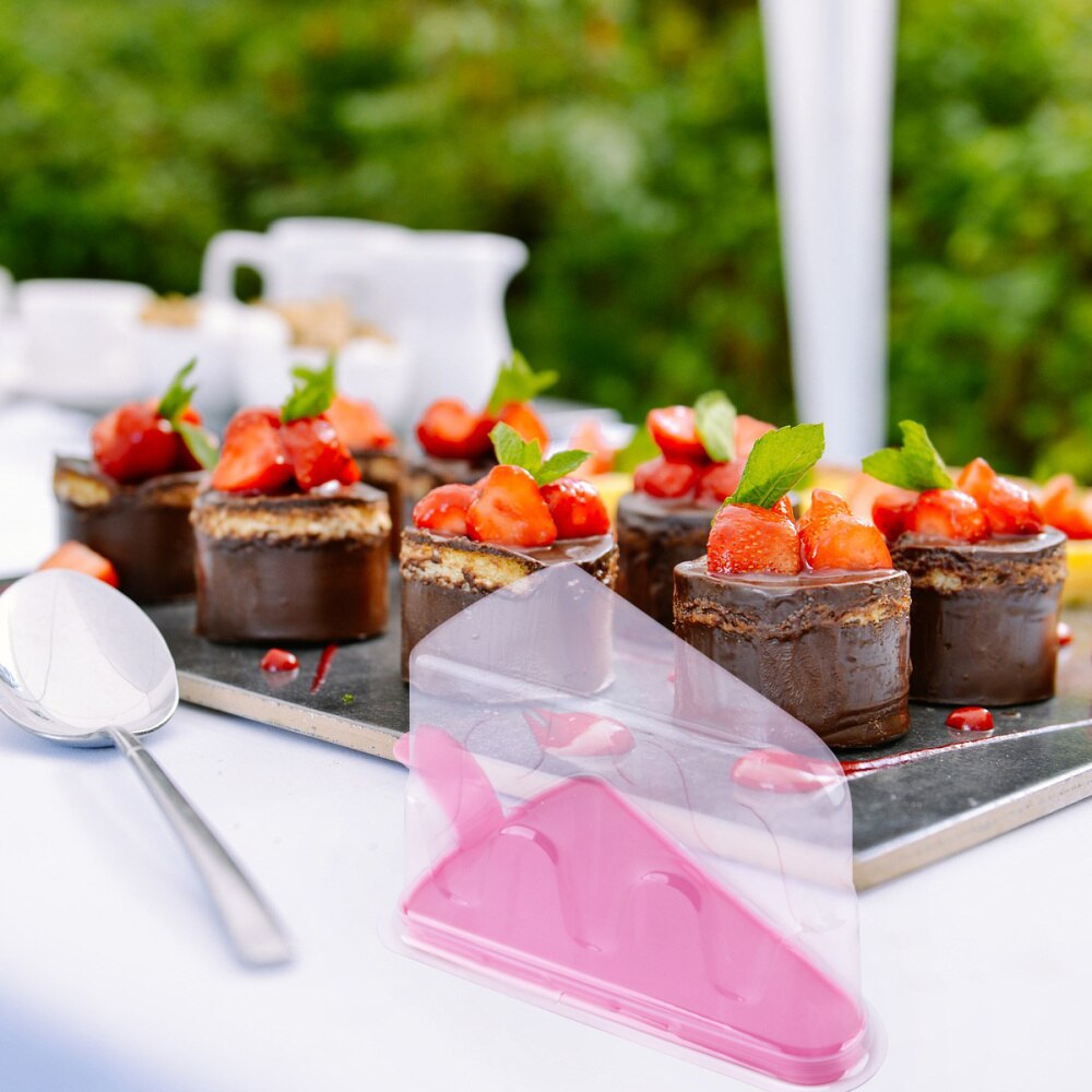 20pcs Slice Cake Container Cheesecake Pies Clear Pies Holder: Pink