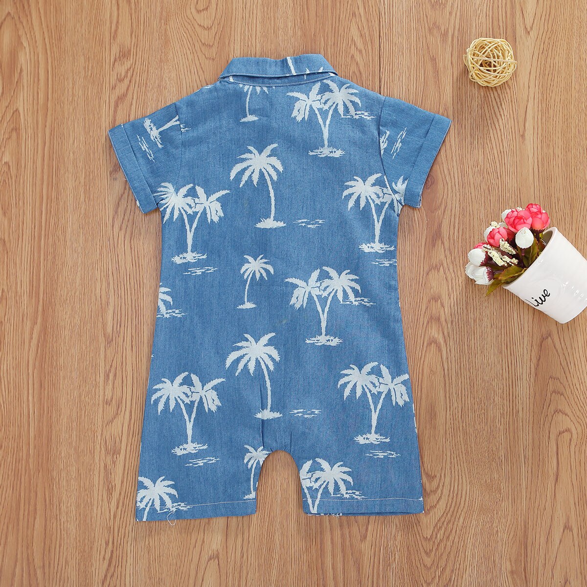 Mode Baby Jongens Revers Romper Zomer Baby Kokospalm Afdrukken Korte Mouw Knop Jumpsuit Kleding Voor Reizen