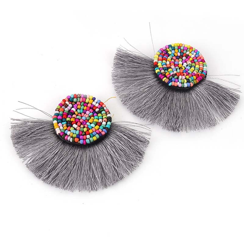 2PCs Tassel fringe pendant with glass bead for DIY earrings jewelry making sewing supplies garment clothes accessory decoration: 12