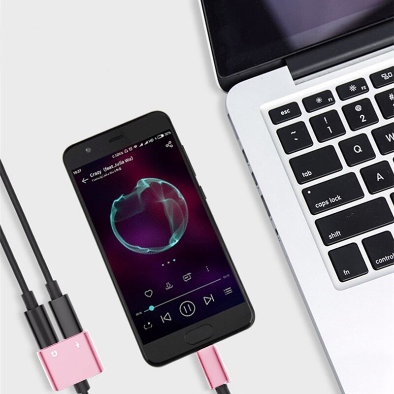 2 in1 Type-C to 3.5mm Headphone Jack Adaptor/Connector Charger, Earphone Aux Audio &amp; Charge Adaptor