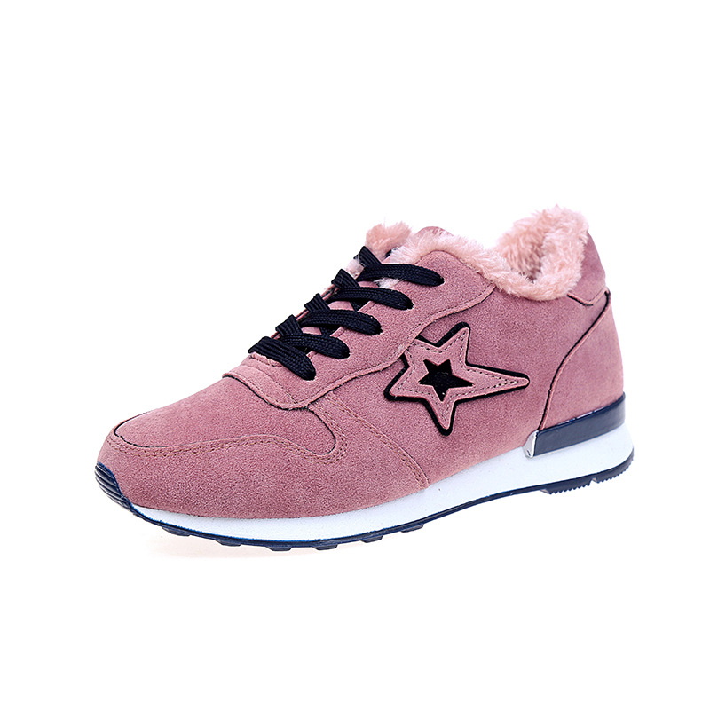 Women's Fur Lined Sneakers - Warm Winter Running Shoes with Rubber Sole & Star Pattern: Pink / 4.5