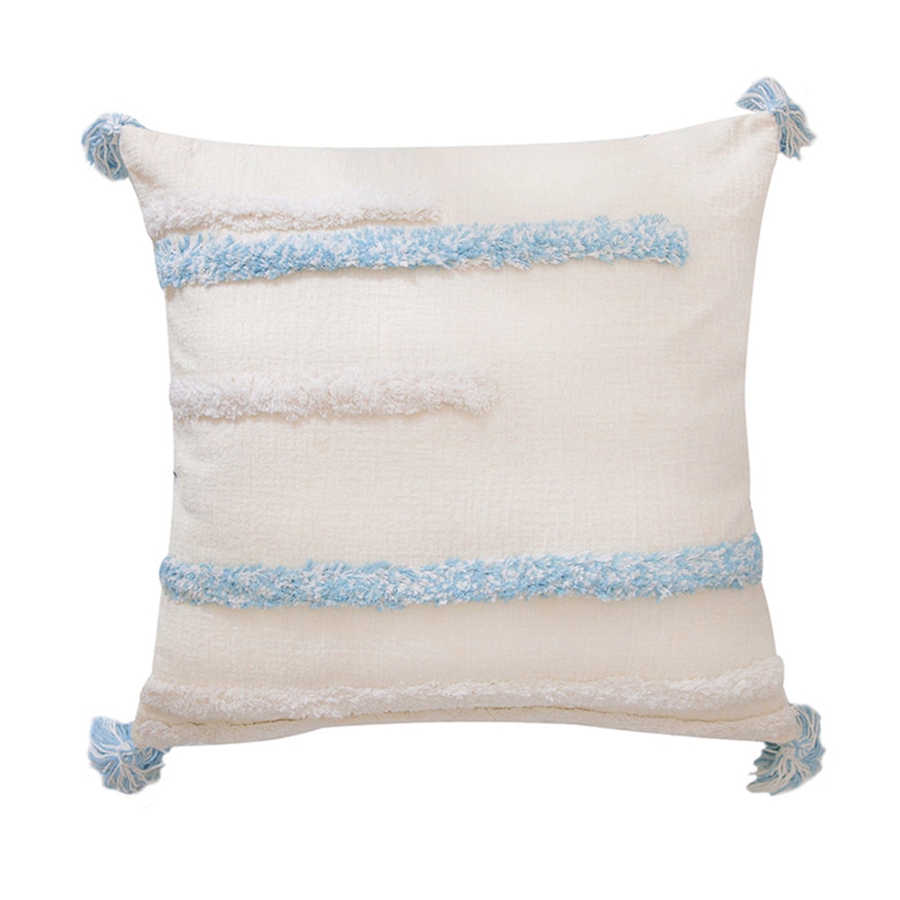 Boho stil handgjort kuddfodral plysch blå diamant med söt cirkel marockansk färgglada kuddfodral 45 x 45cm hem dekorativa: 3