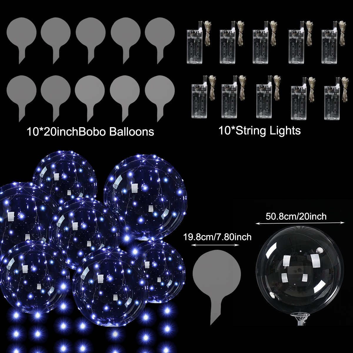 10 STKS LED Light Up Ballonnen Glow in The Dark Transparante Led Bobo Ballonnen met Lichtsnoer voor Verjaardag Bruiloft Decor: LASER