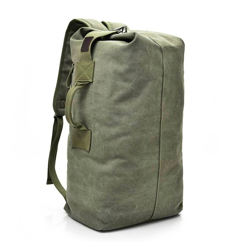 Large Capacity Man Travel Bag Mountaineering Backpack Men Bags Canvas Bucket Shoulder Bag Preppy Male Canvas Backpacks: Army Green Backpacks / Big Size