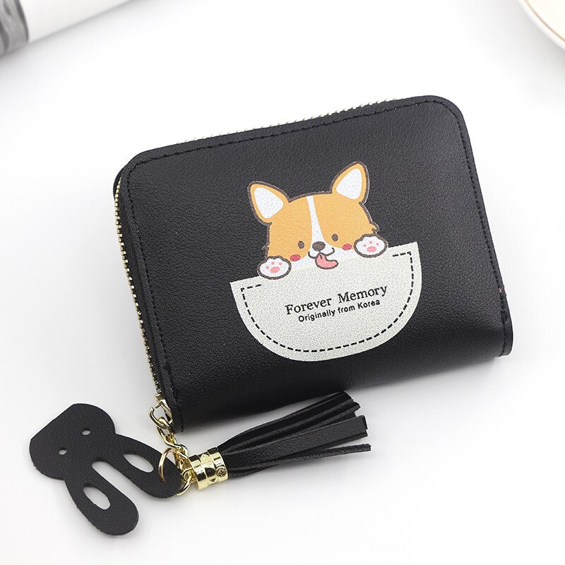 Cartera de gato con borla pequeña para mujer, Cartera de de , monedero de cuero Pu, titular de la tarjeta femenina, Billetera: R242 Black