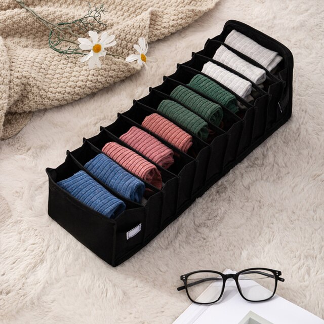 Boîte de rangement pliable pour soutien-gorge, sous-vêtements, chaussettes, tiroir lavable pour la maison: Black 11Grid