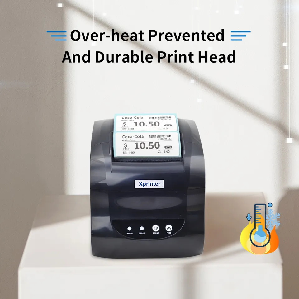 Impresora térmica de etiquetas Xprinter 365B, pegatina de código de barras, impresora de recibos, compatible con 20-80mm, máquina de impresión 2 en 1 para Android iOS Windows