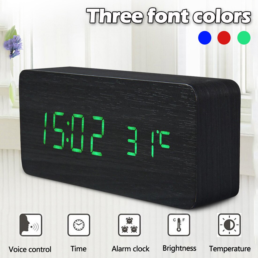 1 stuk led houten wekkers temperatuur elektronische klok geluiden controle digitale display tafelklok voor thuis desktop kalender