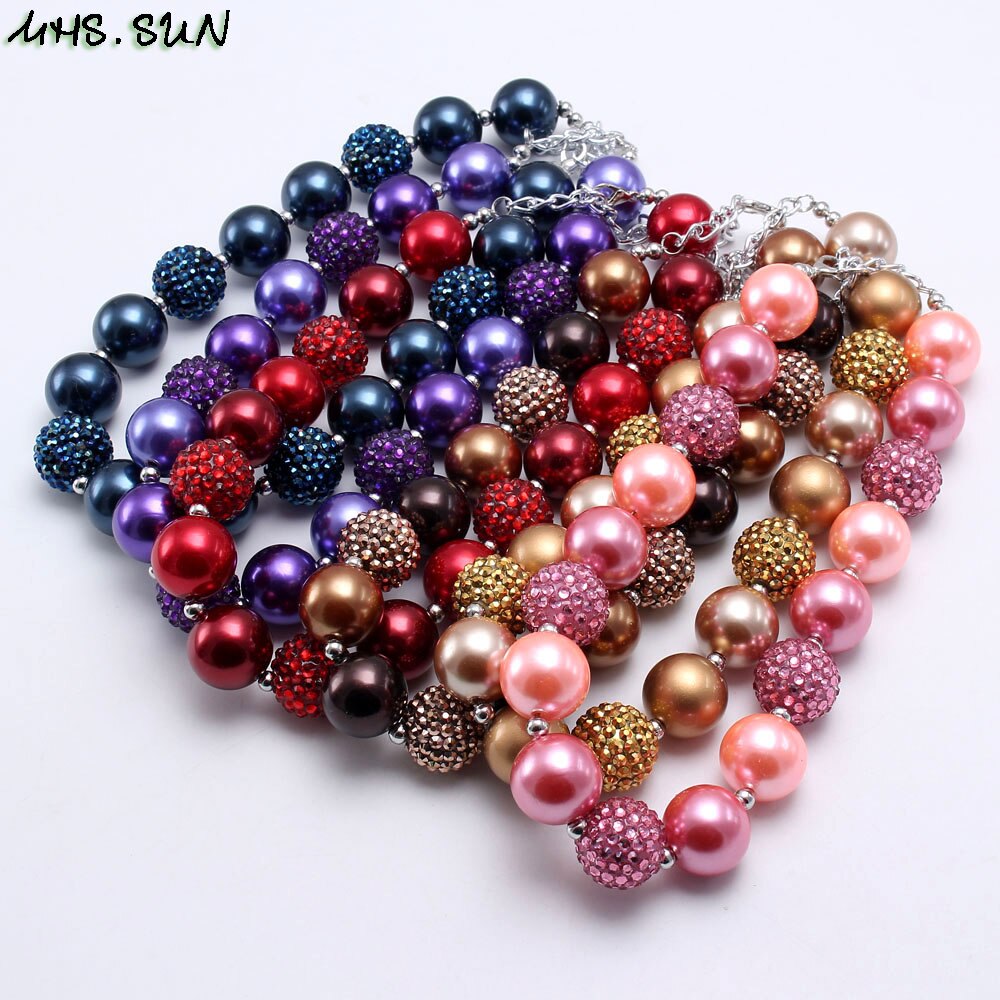 MHS.SUN 1PC baby chunky beaded necklace girls pearl jewelry charm colors bubblegum beads necklace choker for kids