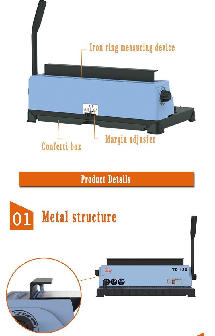 34 Square hole Wire binding machine TD-130 Small machine Big capacity books binding machine