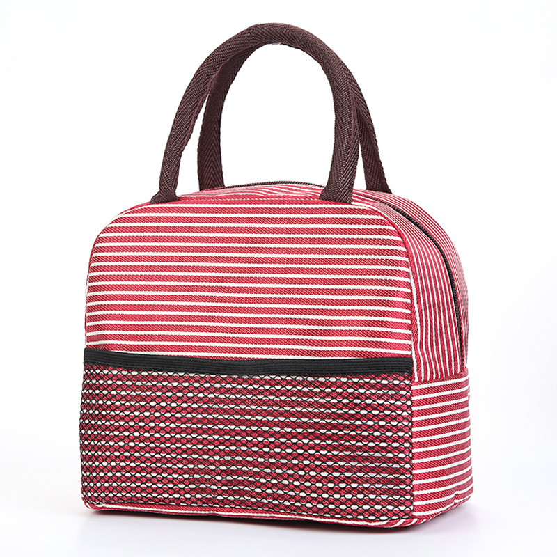 de bolsas para el almuerzo Oxford térmicas con cremallera portátil de Nylon, impermeables, cómodas bolsas de ocio, bolsas de comida: Red Stripe