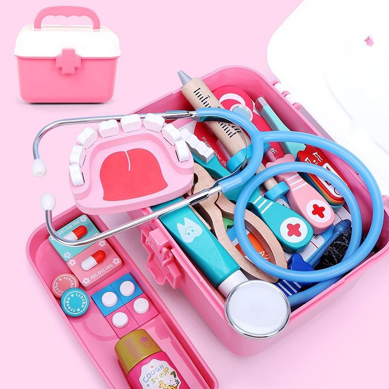 Conjunto de juguetes para médicos para niños, casa de juegos para niñas, simulación de madera de inyección, botiquín, para niños