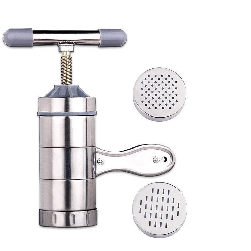 Prensa Manual de Fabricante de fideos de acero inoxidable, máquina para Pasta, cortador con manivela, exprimidor de frutas, utensilios de cocina, herramientas para hacer espaguetis: 2 Mold Heads