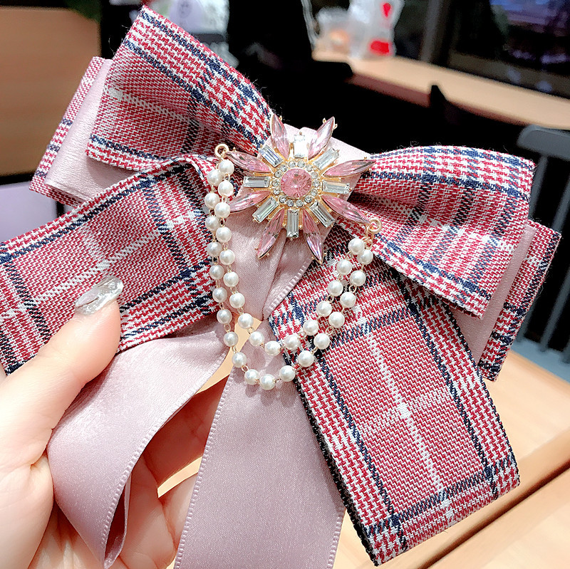 Pearl Ribbon Bow Brooch Collar Necktie Accessories Corsage Pins Shirt Collar Neck Tie Bowknot Brooches for Women Jewelry