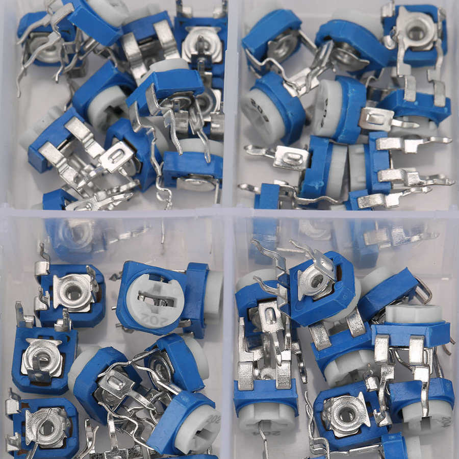 100Pcs Variabele Weerstand Trimmer Pot Elektronische Component Met Doos RM065 10 Waarden Blauw Wit Rheostat
