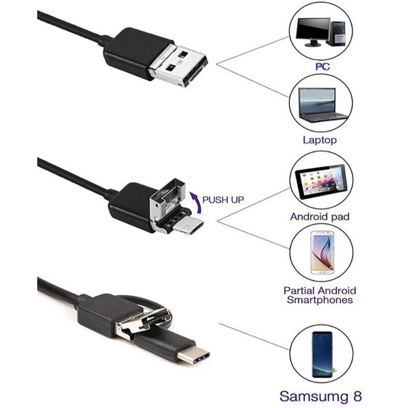 3-in-1 Endoscope Camera 8mm 720P USB Mini Camera IP67 Waterproof 8 LED Endoscopy Camera For Windows Macbook PC Android
