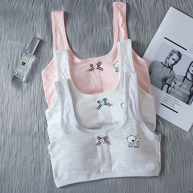 Teenager Mädchen Gestreiften Geschmack Bowknot Sport Ausbildung Breiten Gurt Unterwäsche Niedliche Karikatur Bär Druck Bralette Drahtlose Weste 8-16T