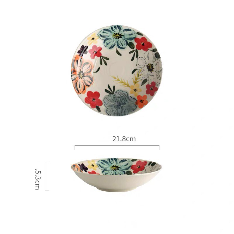Flower Blooming Ceramic Dinnerware Set Personality Bowl Fish Plate Saucer 6/8/10 Inch Plate Double Ear Noodle Soup Bowl: 8.6inch deep plate