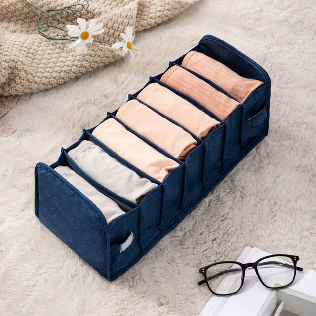 Boîte de rangement pliable pour soutien-gorge, sous-vêtements, chaussettes, tiroir lavable pour la maison: Navy 7Grid