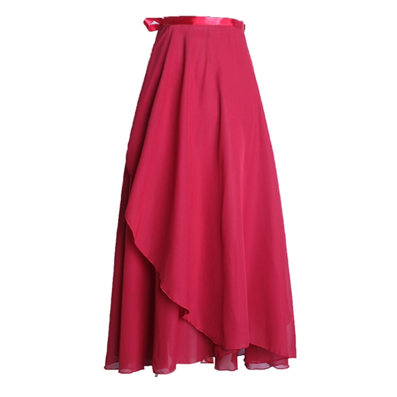 16 Solid Colors Classical Mid-Calf Half Skirt Spring Summer Breathable Long Wrap Skirts for Ladies Ballet Dance Stage Wear: Burgundy