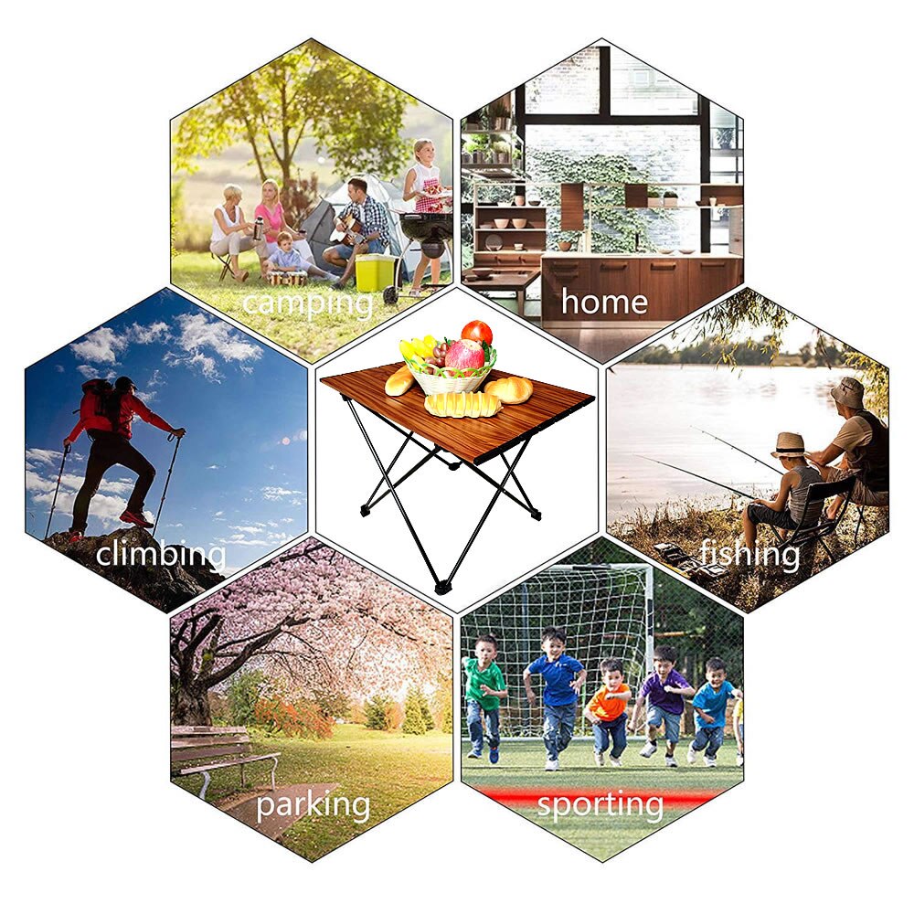 Dark Wood Ultralight Portable Folding Camping Table Portable Foldable Table Outdoor Camping Aluminum Table BBQ Picnic Hiking