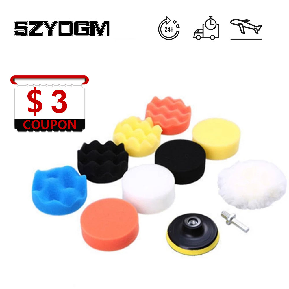 3inch Car Polishing Disc 11Pcs/Set Self-Adhesive Buffing Waxing Sponge Wool Wheel Polishing Pad For Car Polisher Drill Adapter