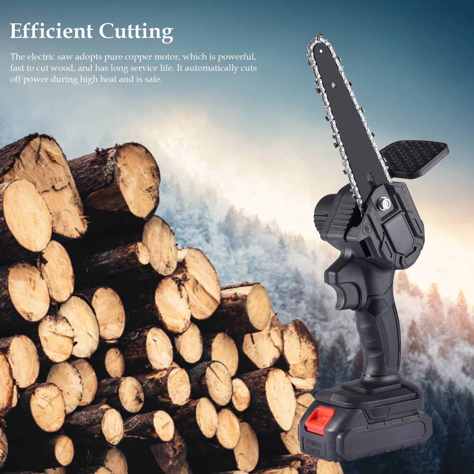 21V 6 Inch Rechargeable Electric Chain Saw Cordless Woodworking Wood Cutter With EU/US/AU/UK Plug Adapter 1/2 Batteries