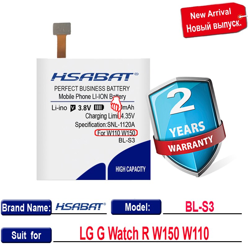 BL-S6 BL-S7 BL-S8 BL-S3 Battery for LG Watch Urbane 2nd Edition LTE W200 Sport W281 W280 W280A (AT&T) W270 G Watch R W150 W110: BL-S3