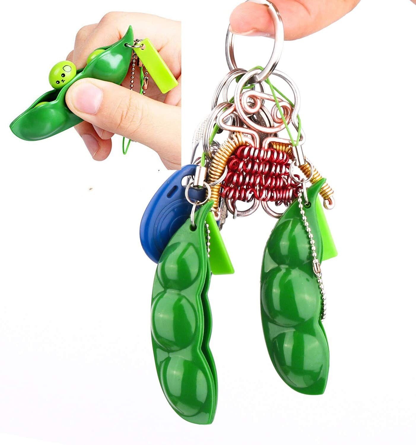 3/5pcs Fidget Toys Decompression Edamame Toys Squishy Squeeze Peas Beans Keychain Cute Stress Adult Toy Rubber Boys Xmas