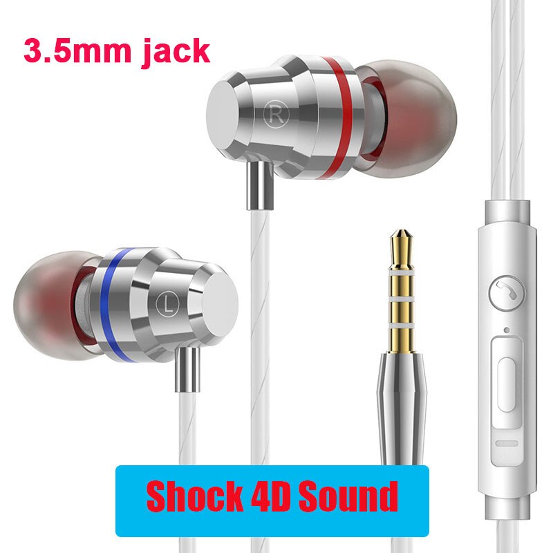 Metal Earphones Type C Headphones Bass Earphone 3.5mm Usb C Ear Buds auriculares fone de ouvido for Xiaomi Mi 10 Pro 9 huawei: 3.5mm silver