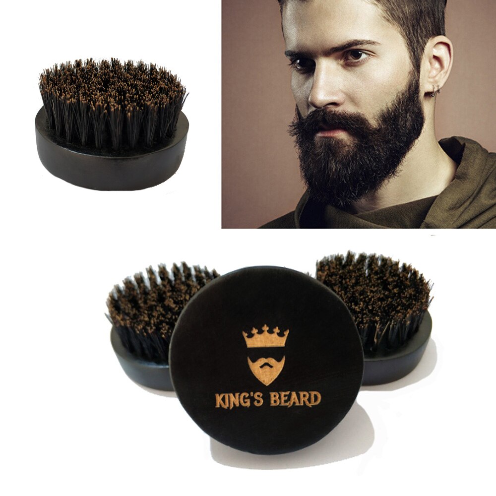 1 stk højkvalitets børste til mænds barberbørste vildsvinebørste naturtræ sort rund skægbørste
