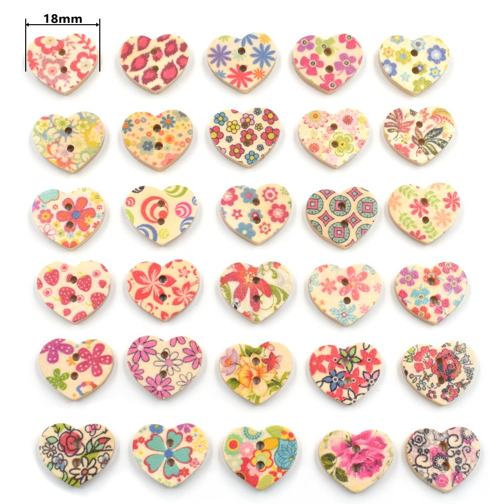 50 stuks willekeurige gemengde patroon Houten Knoppen Liefde hart/Bloem/Vlinder Naaien DIY Kleding Ambachten Accessoires Card decor: Shape-Love heart