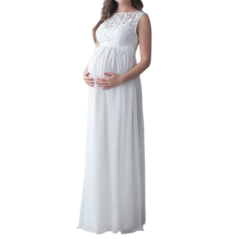 neue Schwangere lässig Kleid Mutterschaft Fotografie Requisiten Frauen Schwangerschaft Kleidung Spitze Kleid Für Schwangere Foto Schießen Kleidung: Weiß  / XL