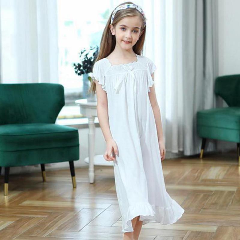 2 to 14 Years Toddlers Girls Nightdress Soft Cotton Butterfly Ruffle Hem Nightgowns Baby Kids Leisure Home Wear Clothing Nighty