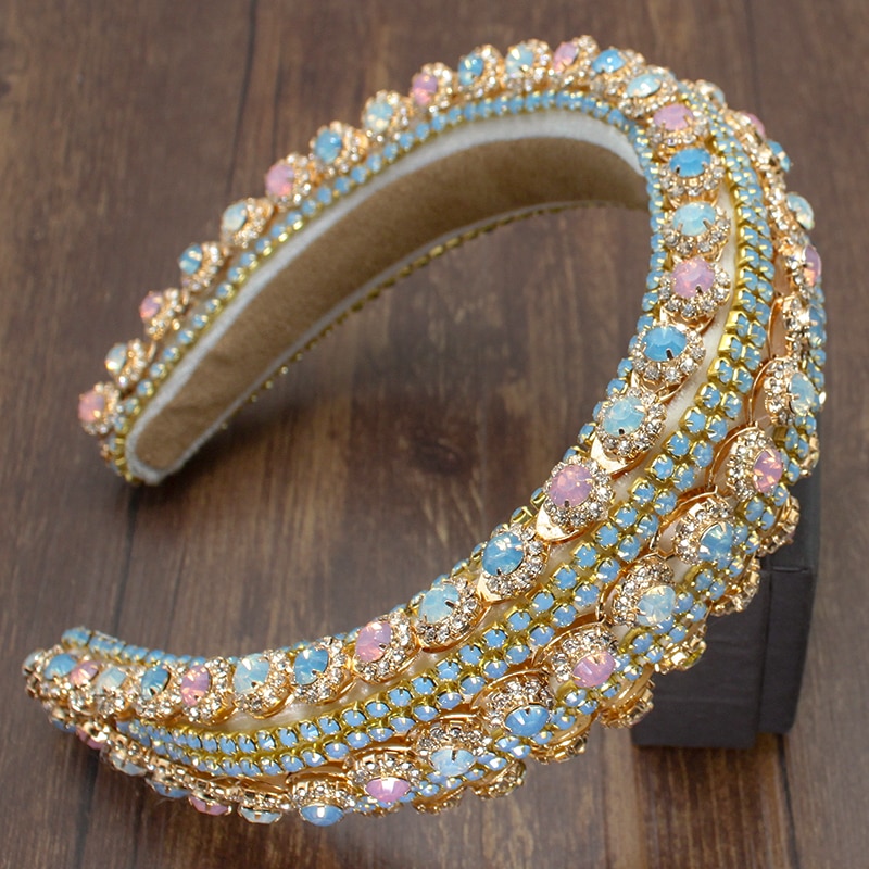 Diadema de lujo palaciego estilo europeo para mujer, bandana con diamantes de imitación brillantes, cristal barroco, esponja gruesa, para