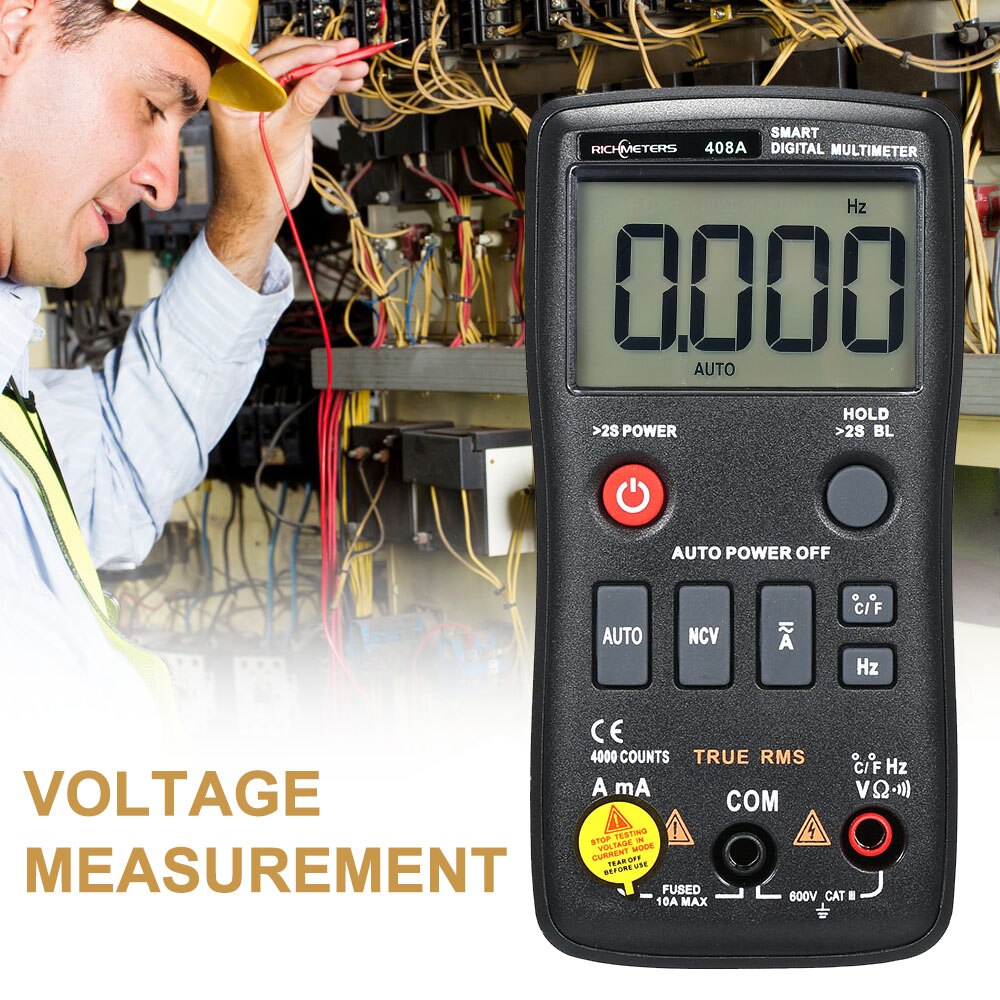 RICHMETERS RM408A AC/DC Voltage Digital Multimeter 8000 Counts True-RMS Auto Ranging Temperature Measuring Meter Light Backlight