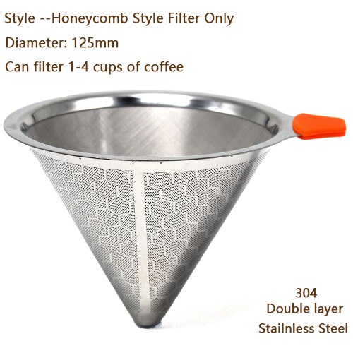 Dubbele Laag Koffie Filter 304 Rvs Drip Koffie Houder Trechter Manden Herbruikbare Coffe Filters en Stand Koffie Filter: Honeycomb Filter