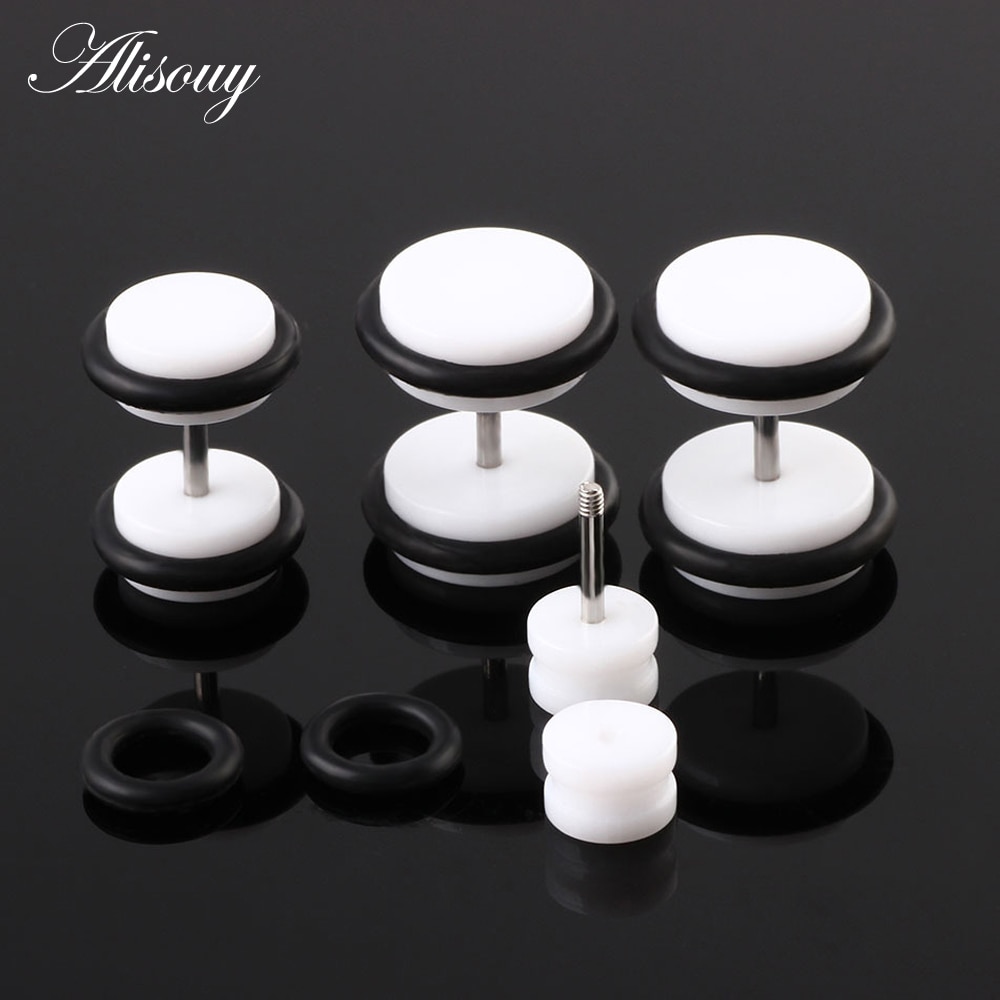 Alisouy 2 Pcs Oorbellen Mannen Vrouwen Stud Acryl Mode Stud Oorbellen Lichaam Sieraden Wit Zwart 6Mm 8Mm 10mm Ear Body Jewelry