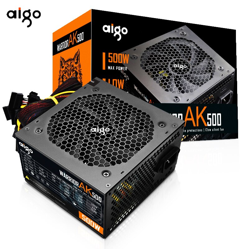 Aigo ak500 PFC max 500 W Watt PC Power Supply unit Gaming Quiet 120mm Fan 24pin 12V ATX PSU Desktop computer Power Supply for pc