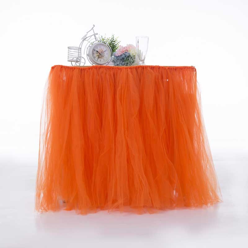 100 x 80cm fest festivalbord kjol tutu tyll bordsdekoration bröllop festbord täcka tillbehör: Orange