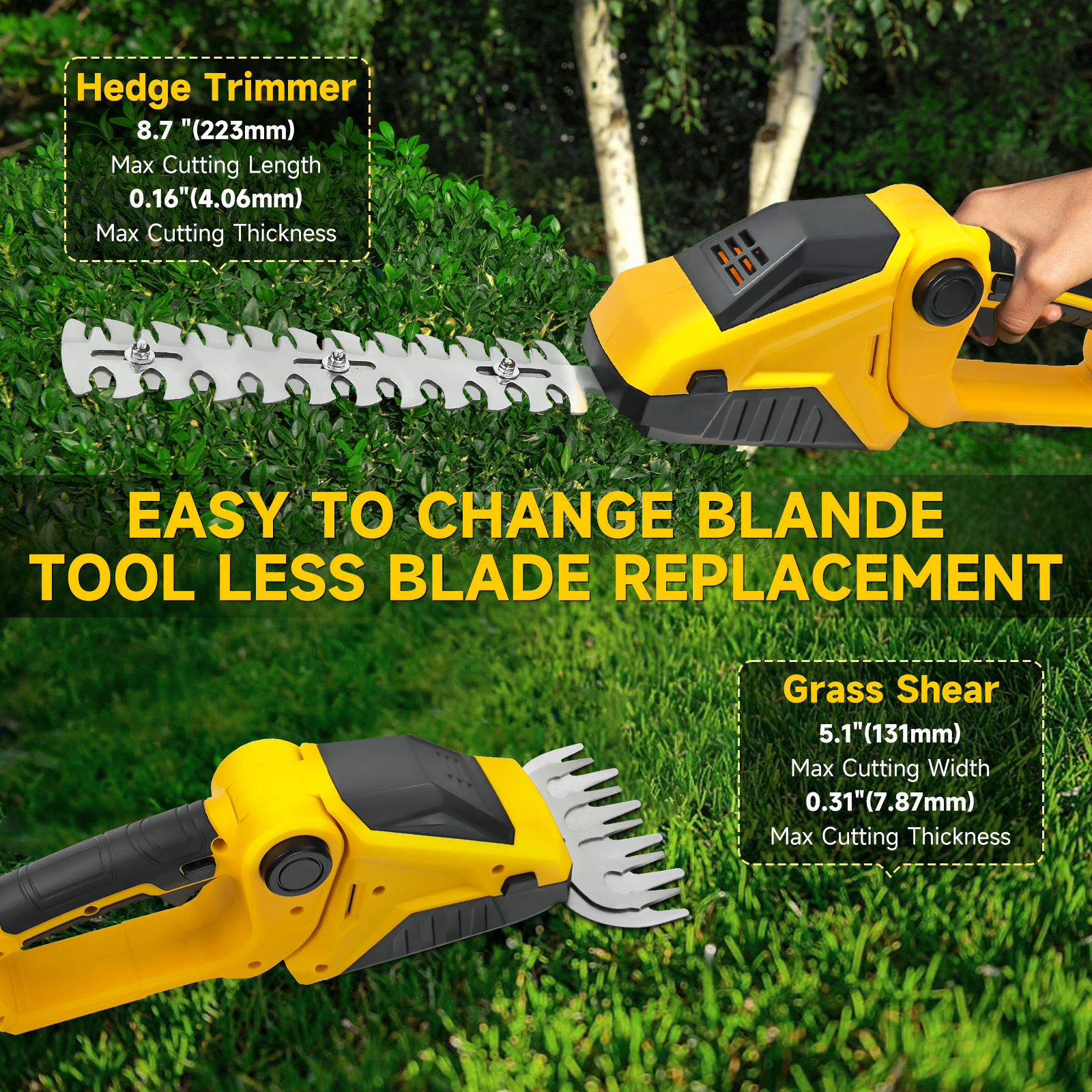 Akku-Heckenschere für Dewalt 20 V Akku, 2-in-1-Handgerät, elektrischer Heckenschere, Grasschere, Gartengerät (keine Batterie)