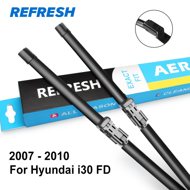 REFRESH Ruitenwissers voor Hyundai i30 Fit Drukknop Armen/Haak Armen Model Jaar 2007: Front and Rear Wiper / 2007 - 2010 ( FD )