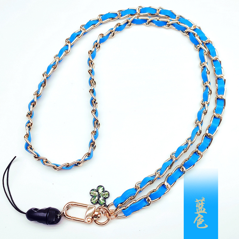 Kedja bär läder mobil rem läder metall lanyard multifunktionell hängande hals hänge lanyard nyckel kedja rep: 8