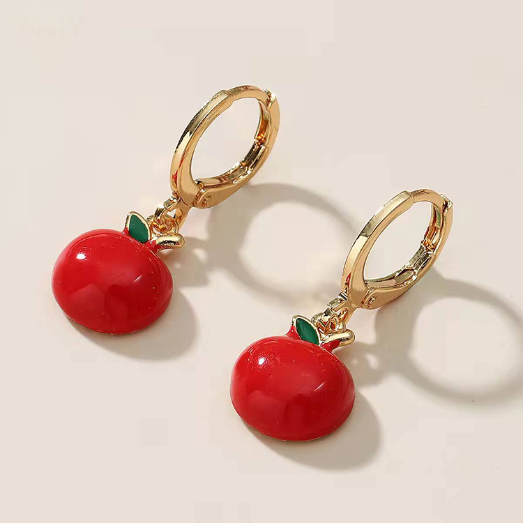 Pendientes de esmalte rojo y verde brillante para mujer, aretes colgantes con forma de manzana, Piercing, de , boda: B0559