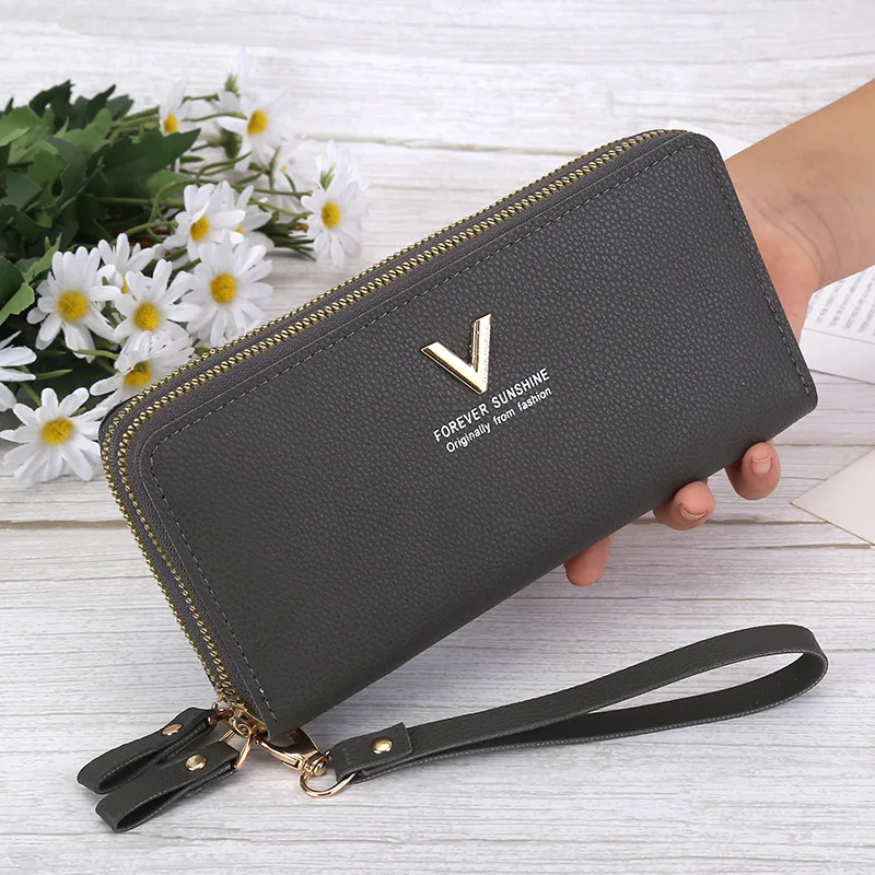 Große Kapazität Reiß verschluss Brieftasche Frauen lange Geldbörse Damen Clutch Umschlag Tasche Pu Leder Handy Multi-Card Geldbörse: Brown