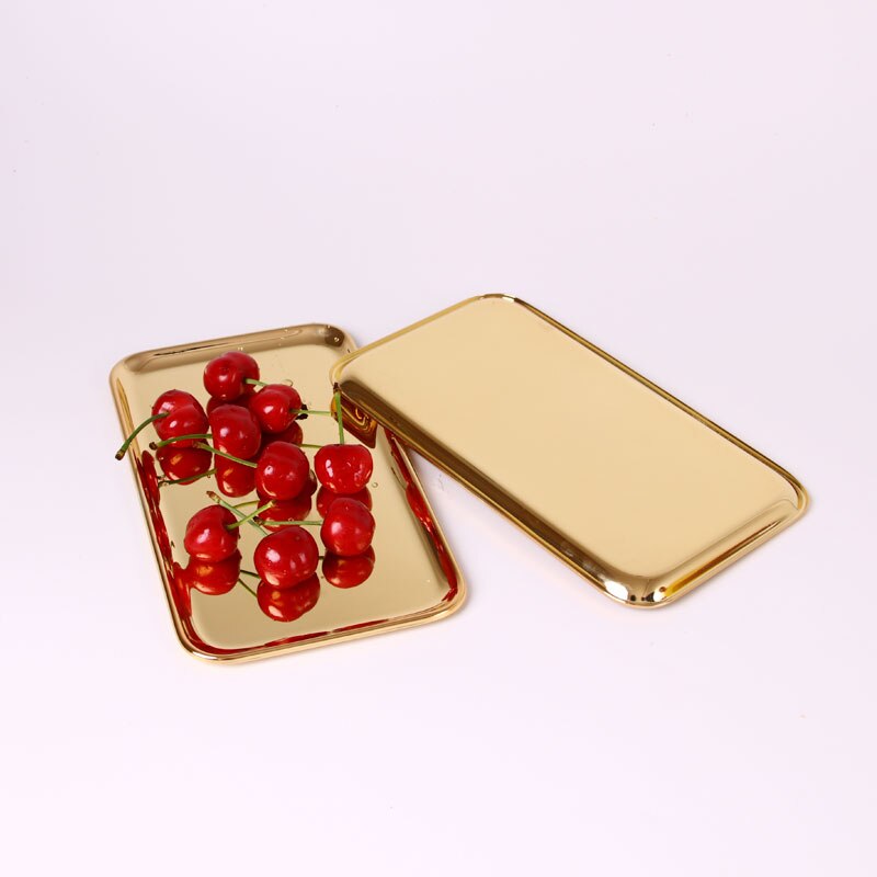 2-Piece Specialty Plates Small Rectangle Serving Tray for Kitchen Bathroom SUS304 Stainless Steel, 8 x 4.5 inch (Gold)