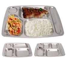 4/5/6 Grids Stainless Steel School Lunch Divided Plate Tray Kids Snack Food Containers Restaurant Tableware Lunch Meal Box