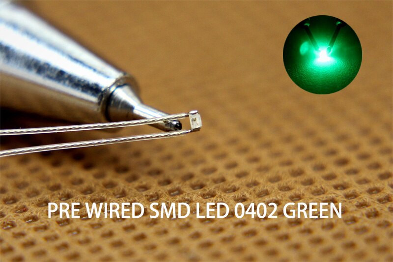 20Pcs Smd 0402 Led Licht Pre-Gesoldeerd Ptfe Wire Leads Rood Geel Groen Blauw Oranje Wit T0402: Green